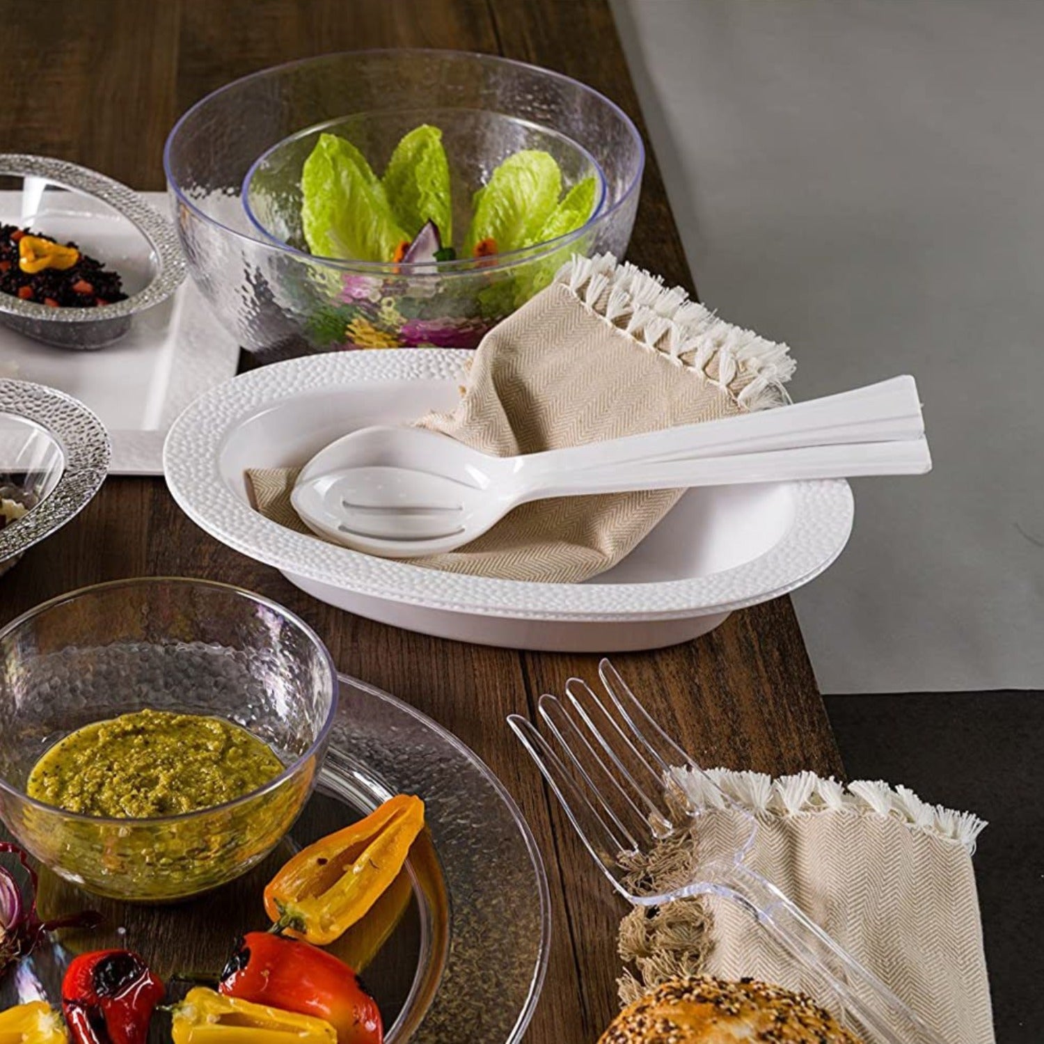12" White Salad Heavy Weight Serving Spoon Plastic
