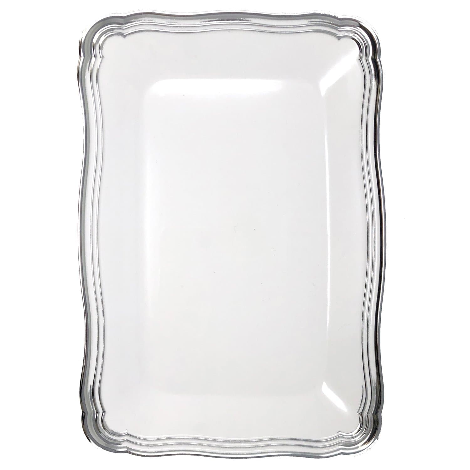 Aristocrat 13”x9” White & Silver Rectangle Serving Trays Plastic 2 Pack Serverware Decorline 2 Pieces