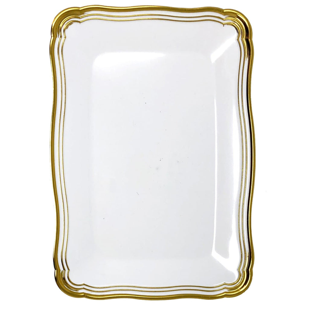 Aristocrat 13”x9” White & Gold Rectangle Serving Trays Plastic 2 Pack Serverware Decorline 2 Pieces