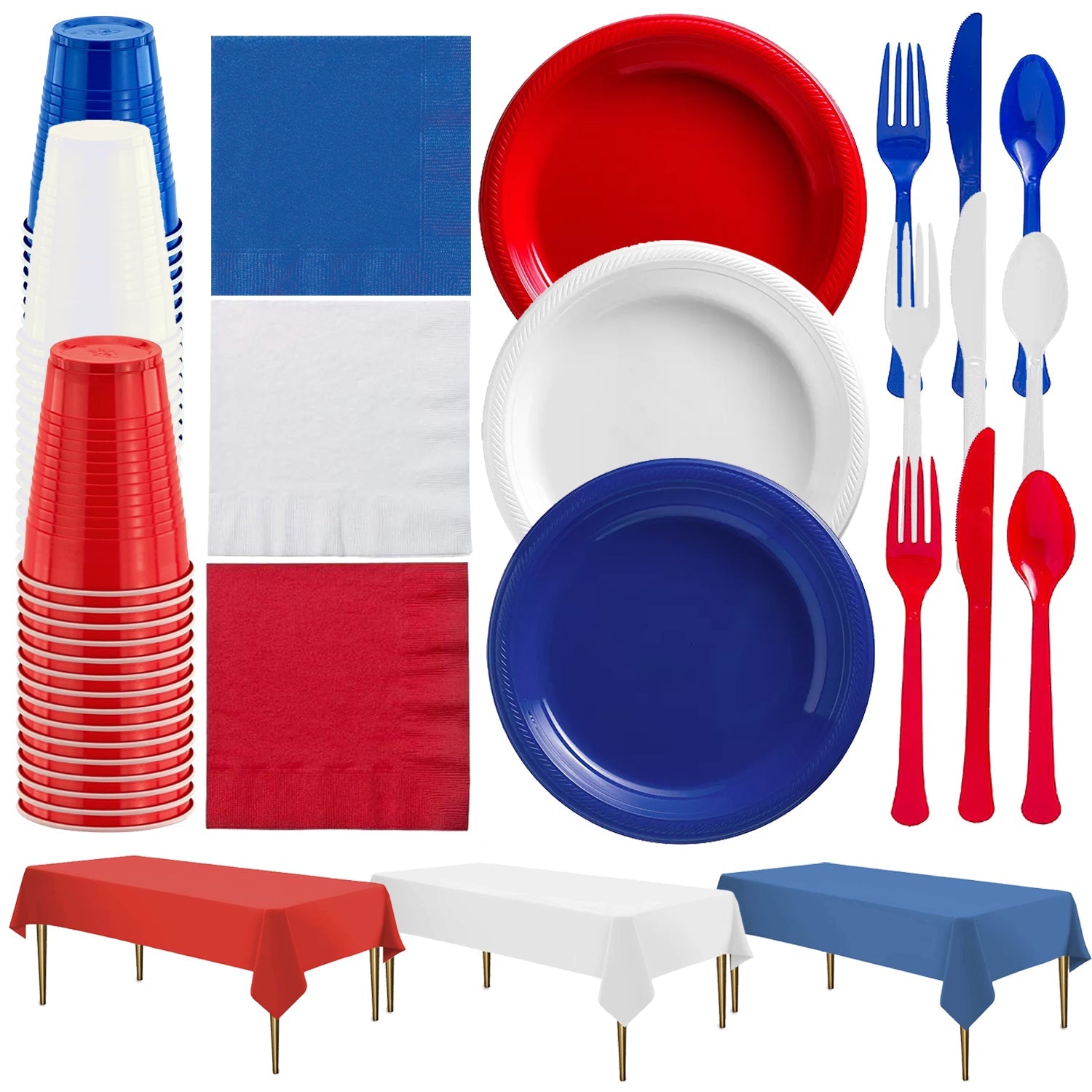 Red White and Blue American Flag Disposable Party Plastic Plates Sets