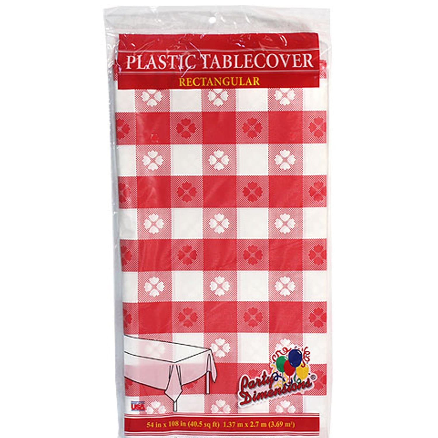 54'' X 108''  Red Gingham Rectangular Tablecover Plastic