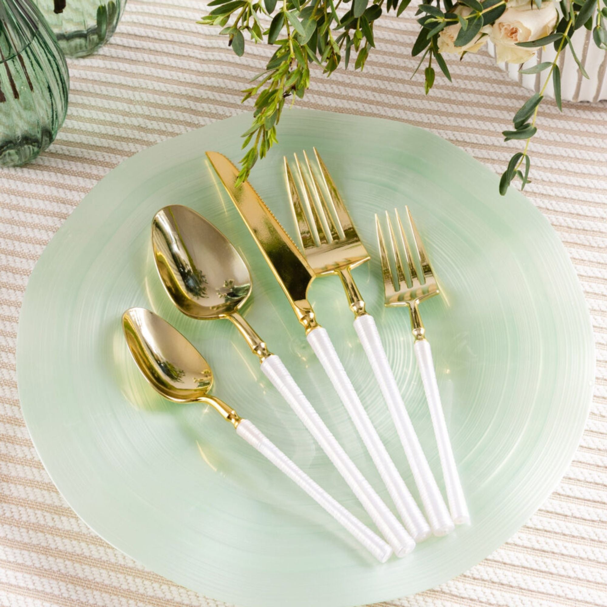 6.25" Elegant Disposable Pearl/Gold Salad Forks: Ribbed