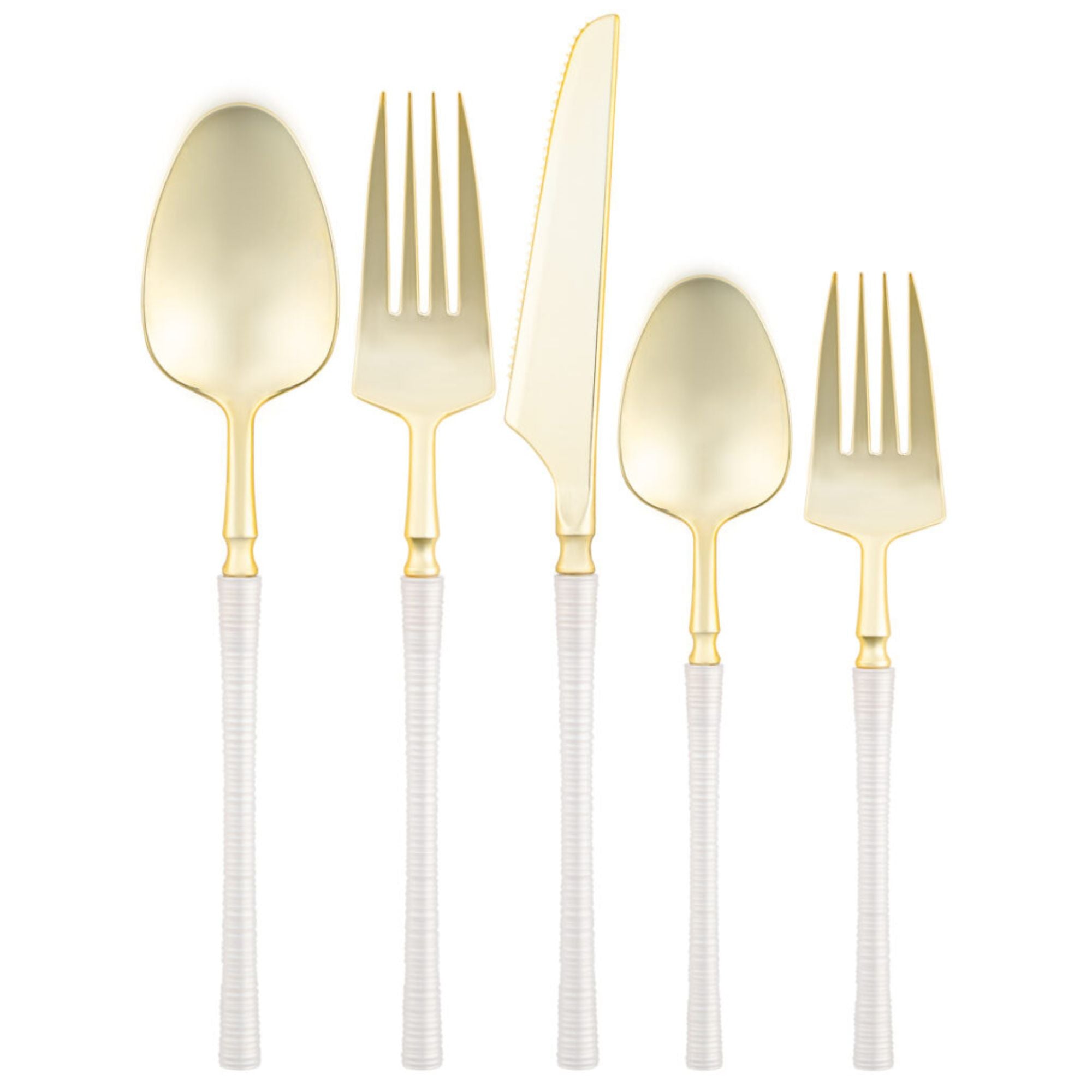 6.25" Elegant Disposable Pearl/Gold Teaspoons: Ribbed