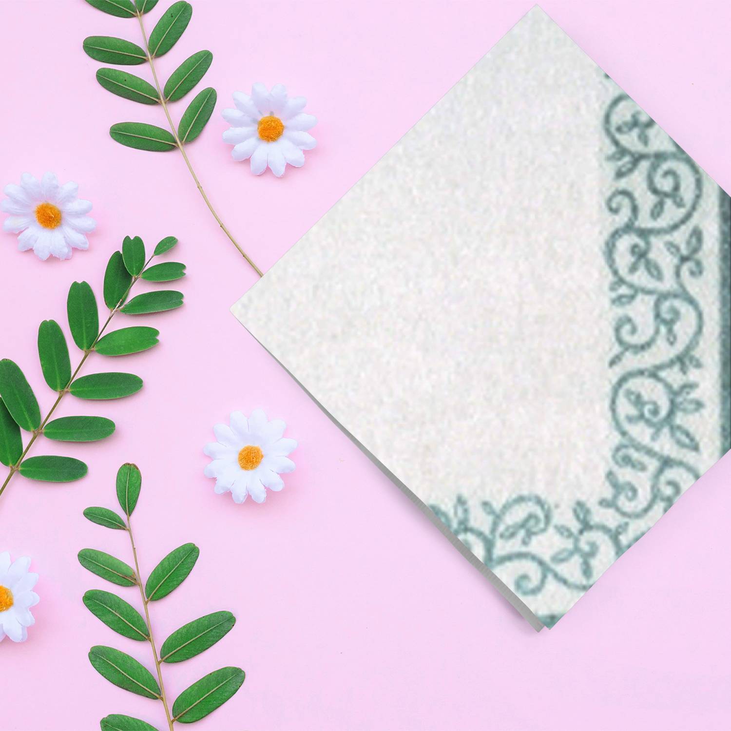 Romantic Border White/Silver Mini Cocktail Napkins 20 Pack