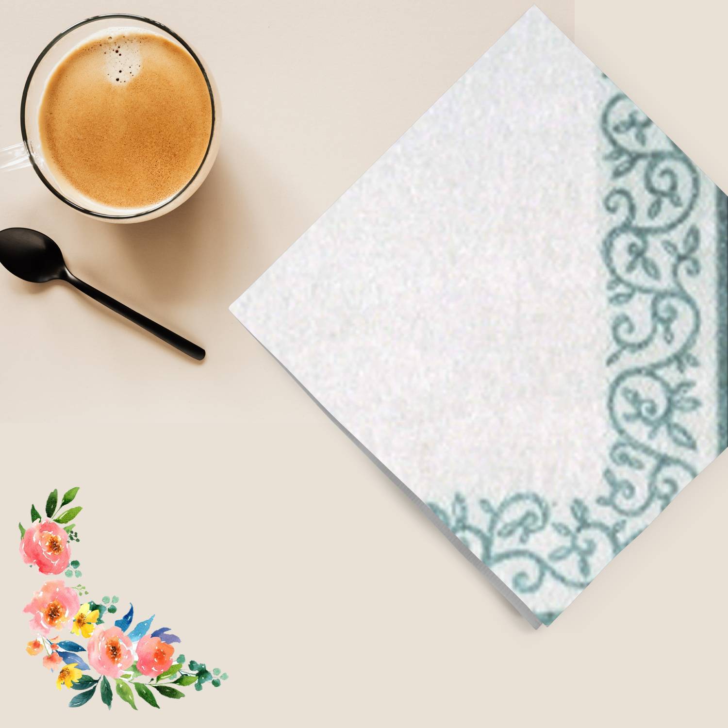 Romantic Border White/Silver Mini Cocktail Napkins 20 Pack