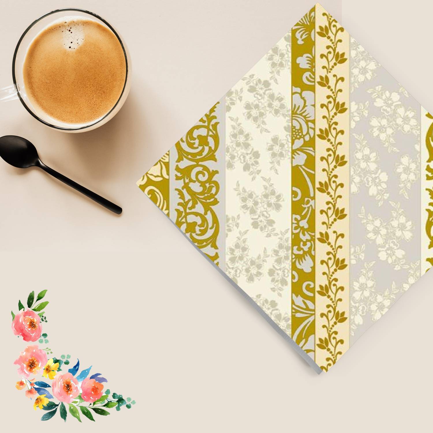 Rose Gold Scrolls Lunch Paper Napkins 20 Pack