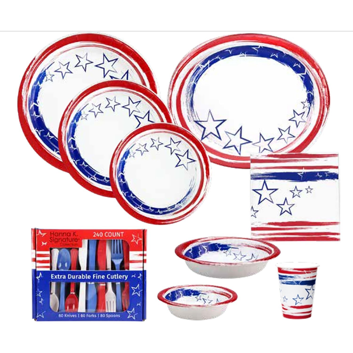 240 pcs Heavyweight Plastic Cutlery Stars 'N Stripes Combo