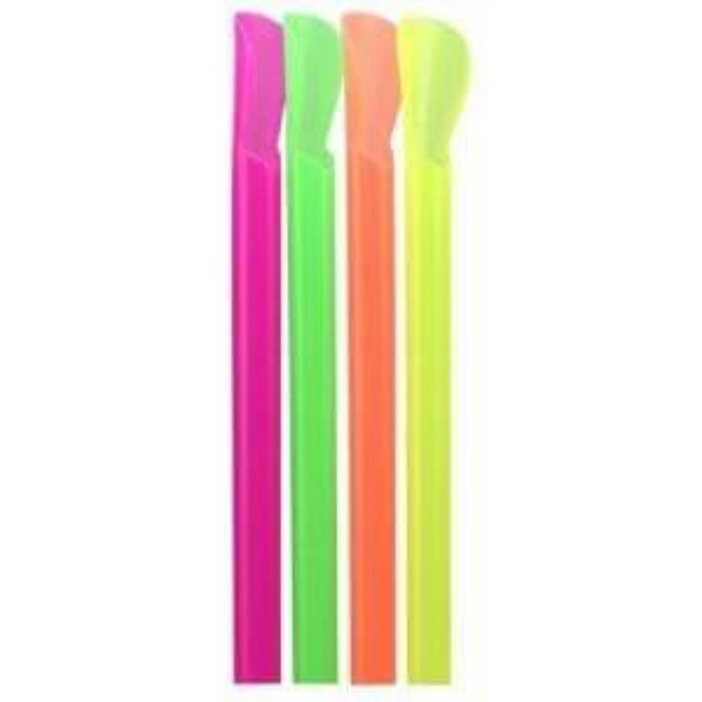10" Straws Neon Disposable Plastic  for Smoothie Cups Spoon Style