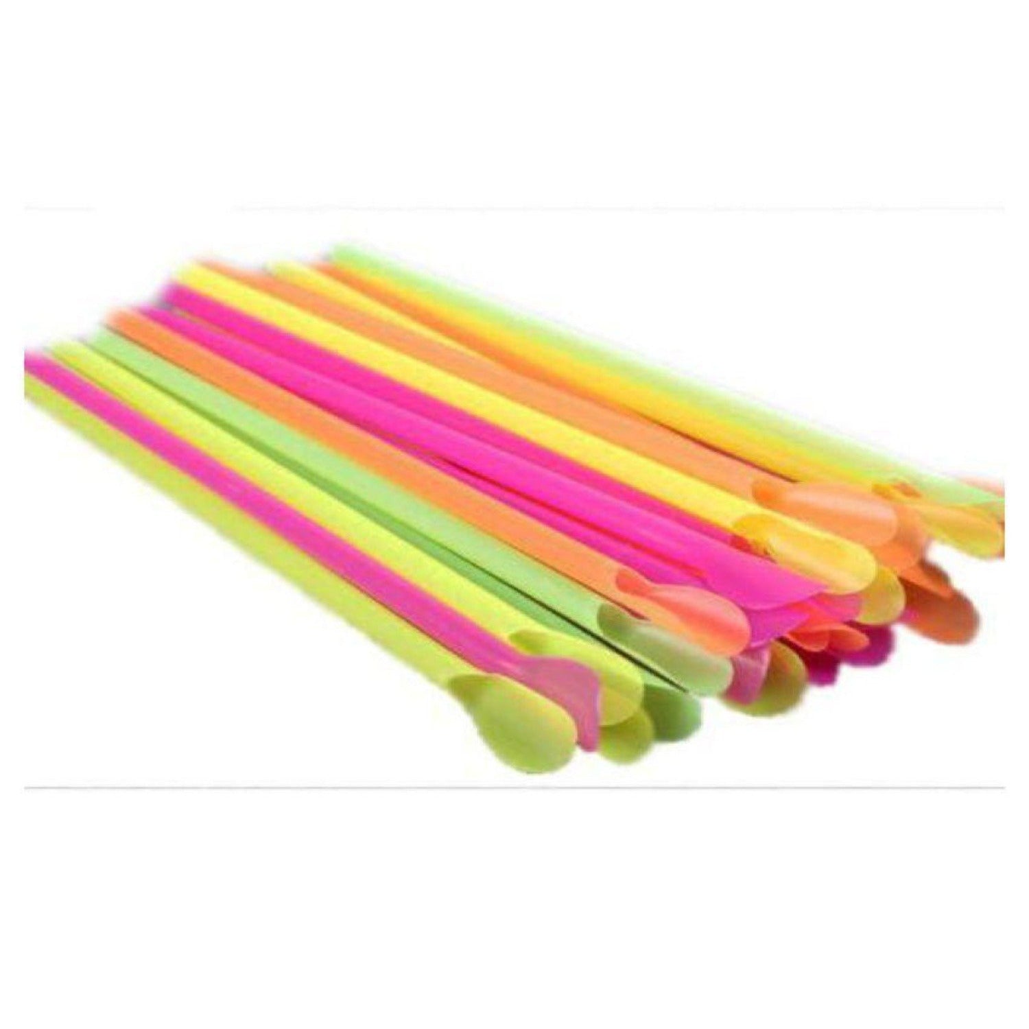 10" Straws Neon Disposable Plastic  for Smoothie Cups Spoon Style