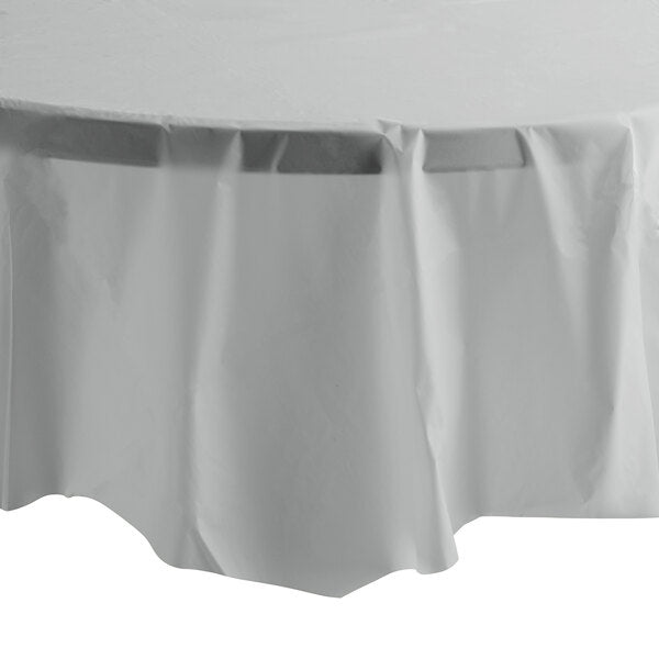 *WHOLESALE* 84'' Round Silver Table Cloth Plastic Disposable 36/Case