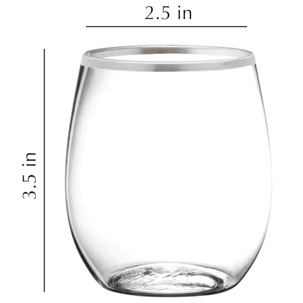 12oz Silver Rim Stemless Plastic Wine Glasses Goblet 6 Pack