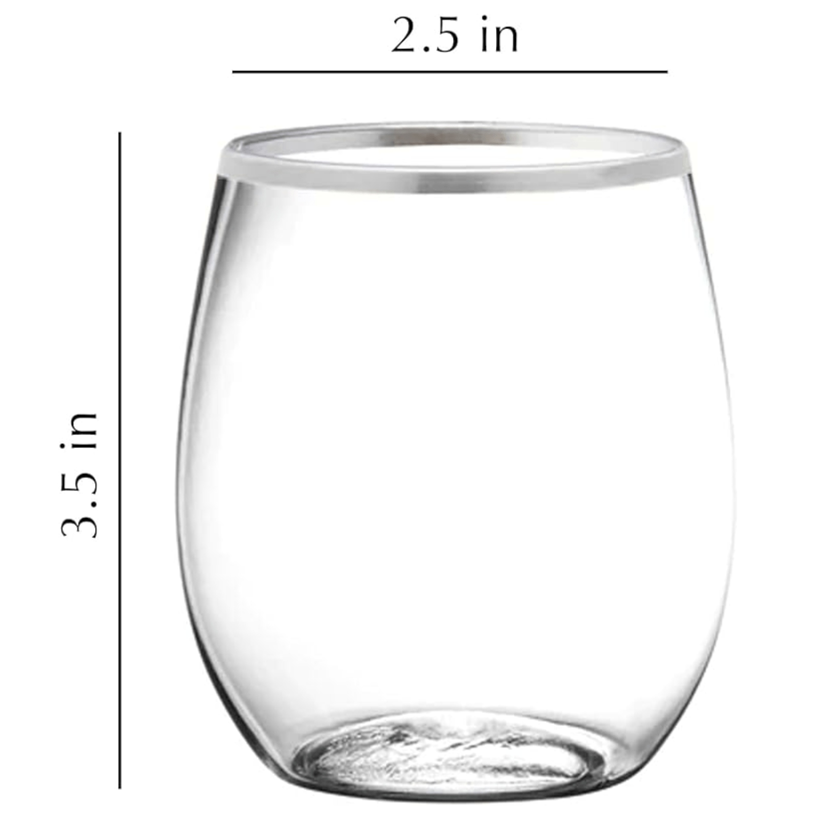 12oz Silver Rim Stemless Plastic Wine Glasses Goblet 6 Pack