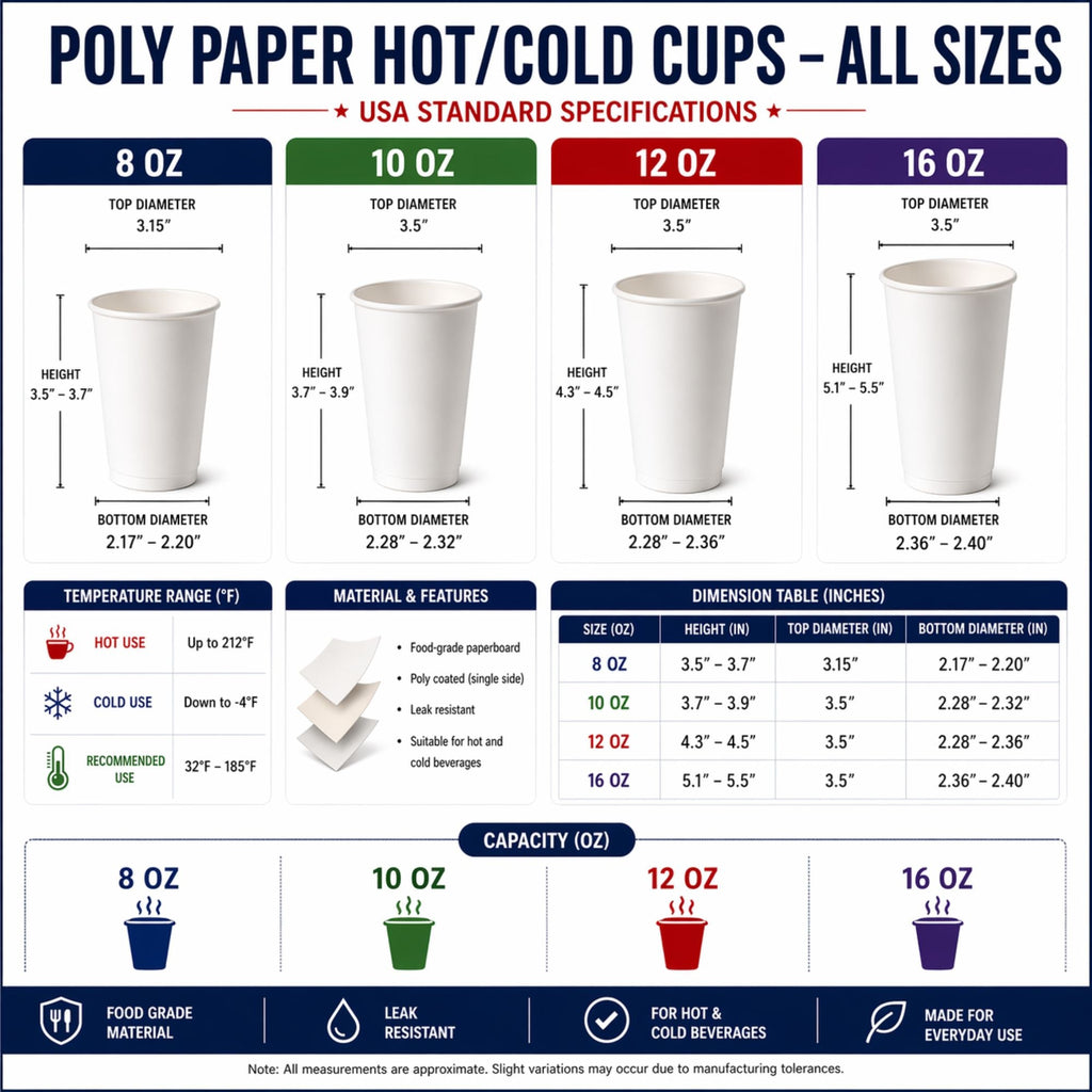 *WHOLESALE* 10 oz White Poly Paper Cups Hot and Cold Disposable Leak Resistant Cups: 1000/Case