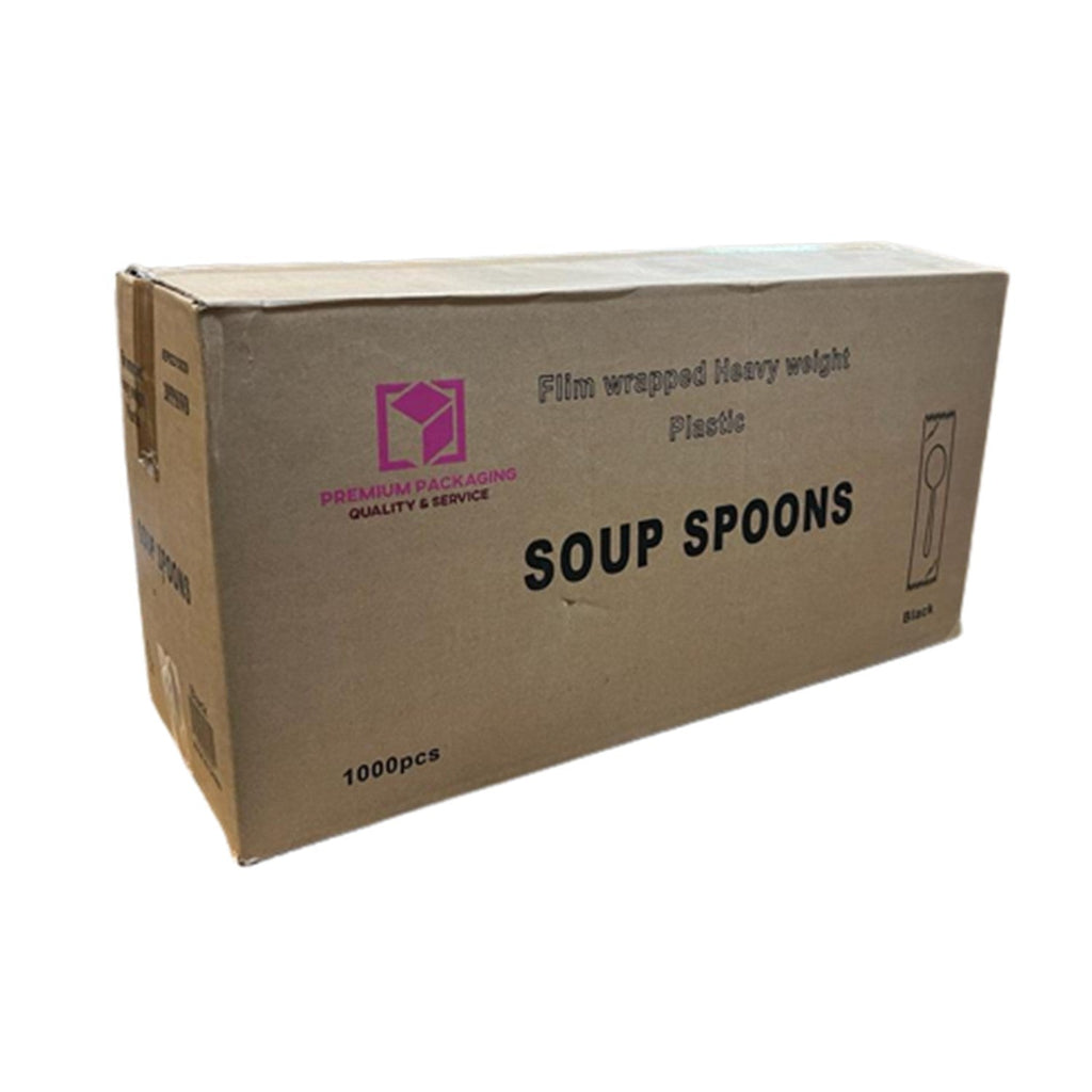 *WHOLESALE* Soup Spoon Wrapped Heavy Weight Black Plastic Disposable 1000/Case