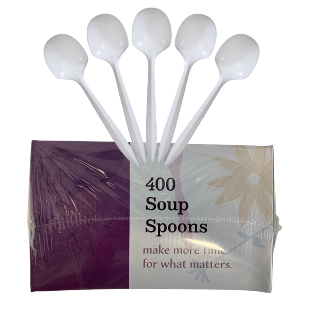 *BUY BULK* Soup Spoons Plastic White Medium Weight Disposable