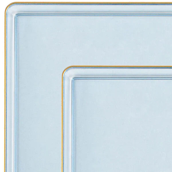 10.75"&7.75" Square Blue With Gold Rim Plastic Plates COMBO Set-Edge