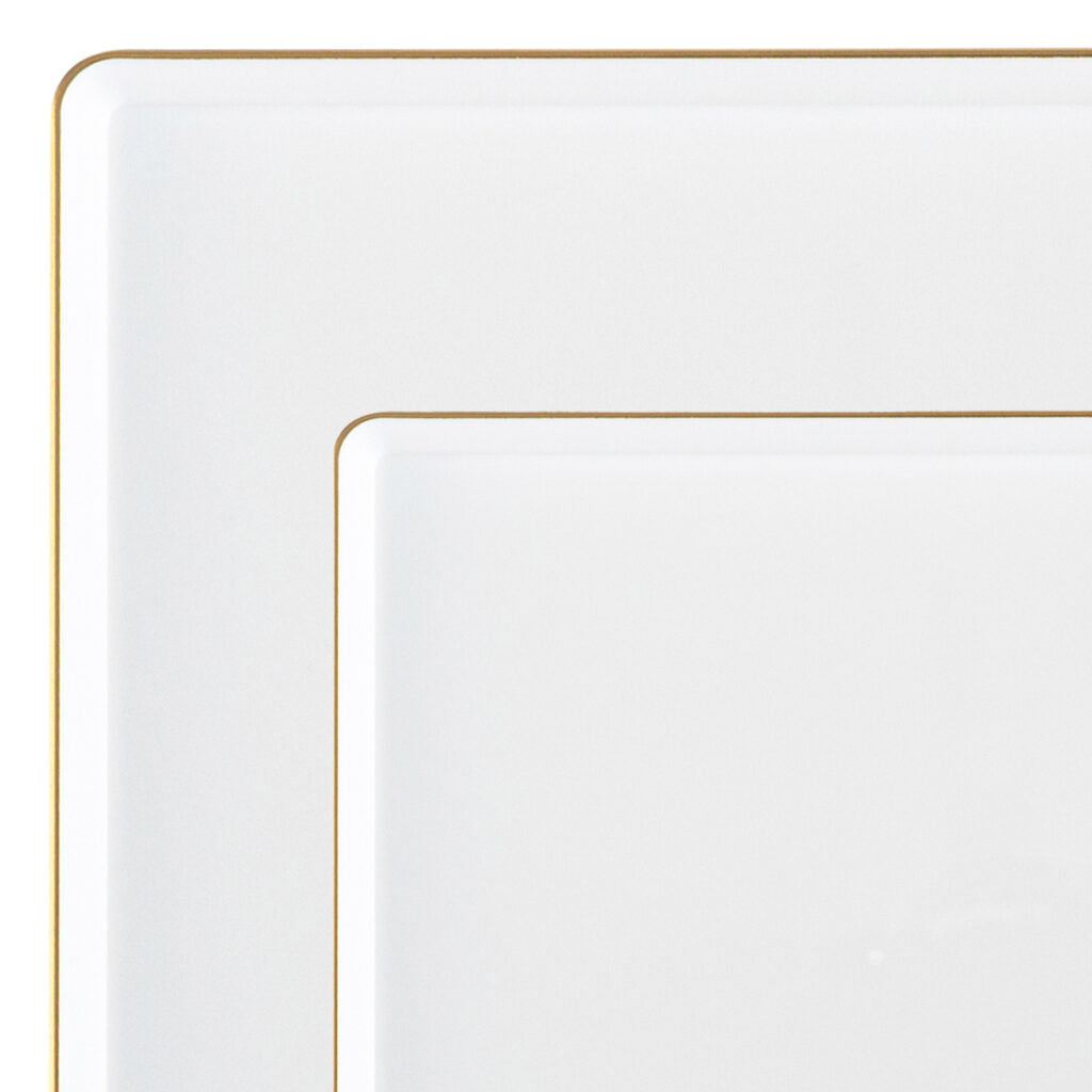 10.75"&7.75" Square White With Gold Rim Plastic Plates COMBO Set-Edge