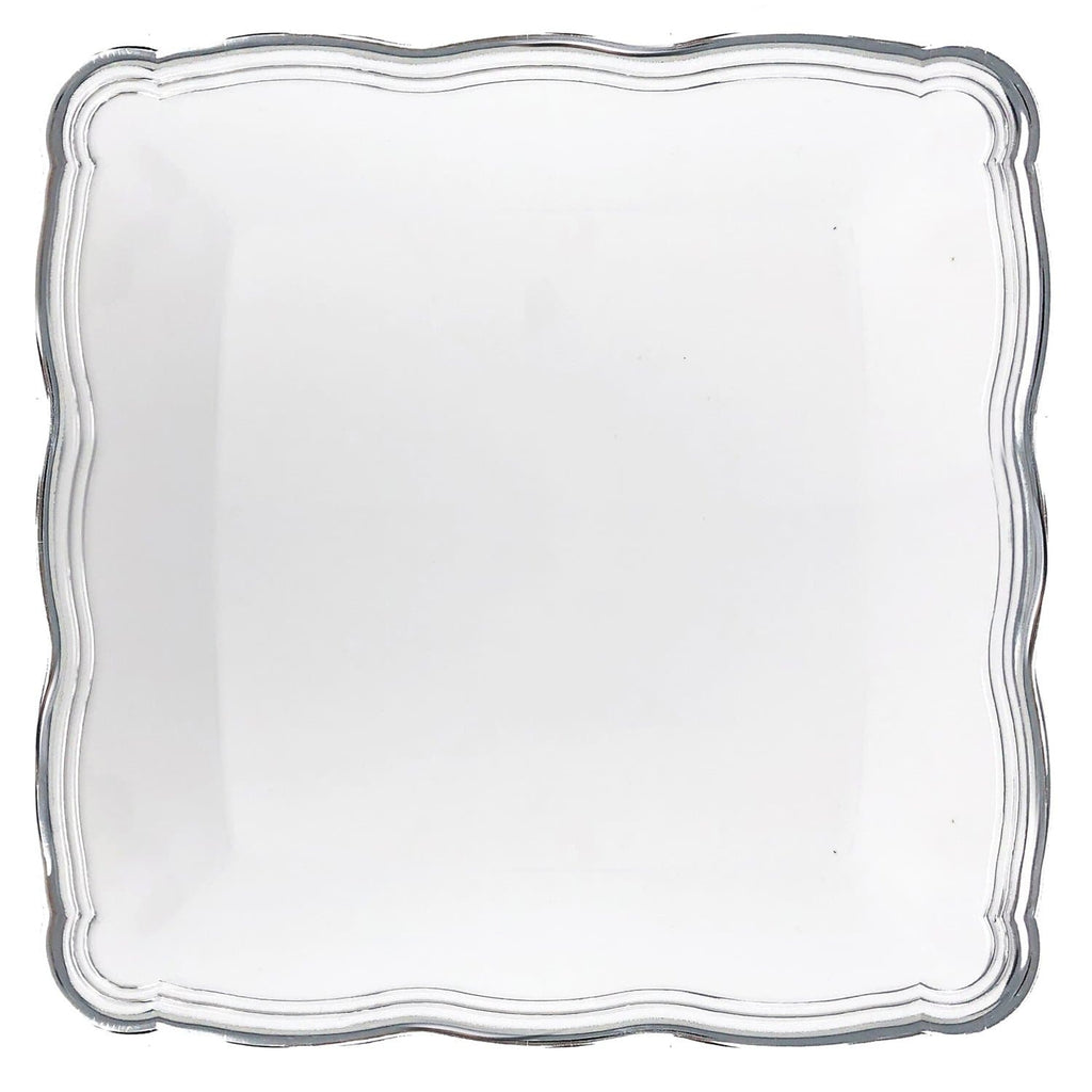 Aristocrat 12”x12” White & Silver Square Serving Trays Plastic 2 Pack Serverware Decorline 2 Pieces