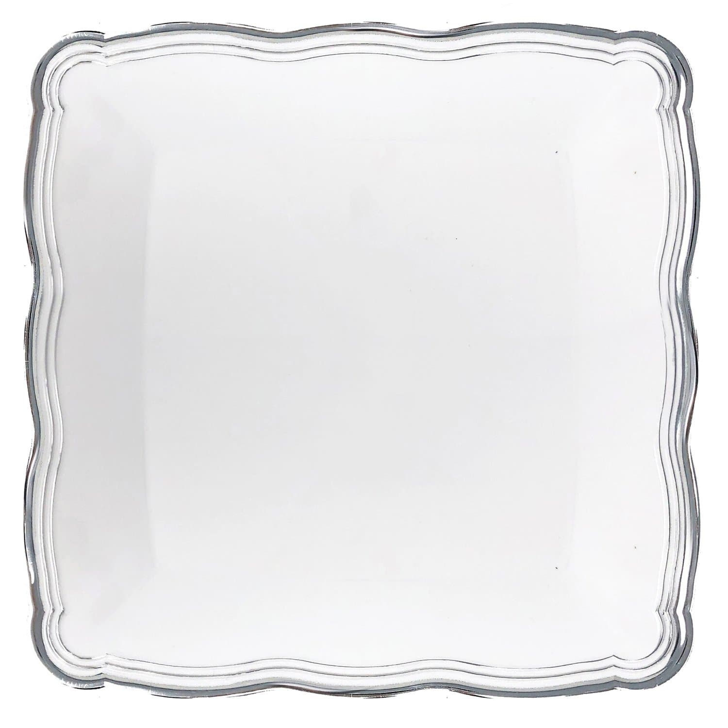 Aristocrat 12”x12” White & Silver Square Serving Trays Plastic 2 Pack Serverware Decorline 2 Pieces