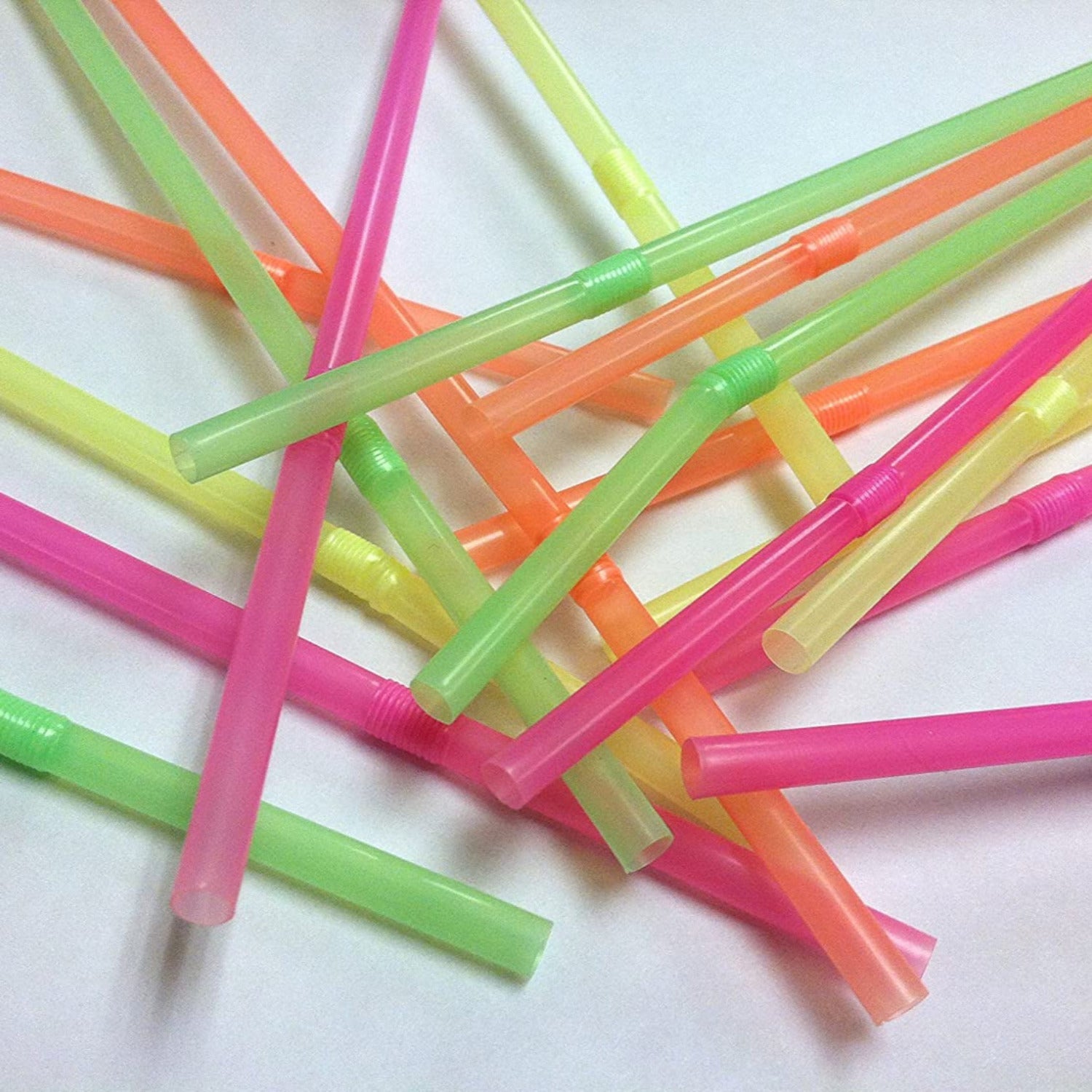 Straws Plastic Flexible Neon Multi-Colored 9.5 inches