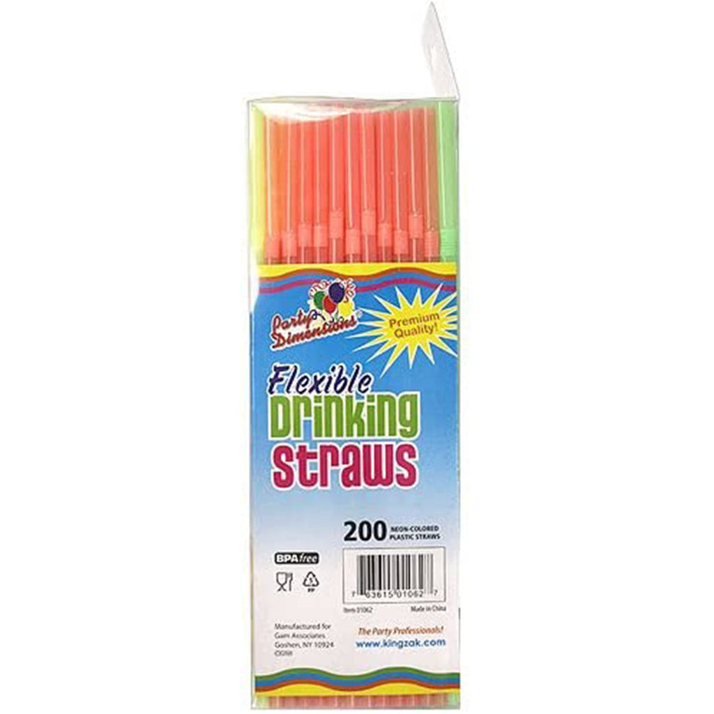 Straws Plastic Flexible Neon Multi-Colored 9.5 inches