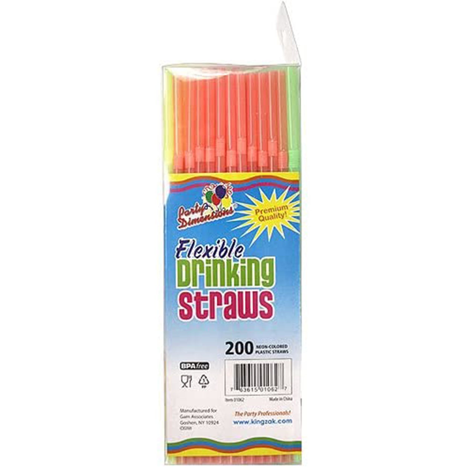 Straws Plastic Flexible Neon Multi-Colored 9.5 inches