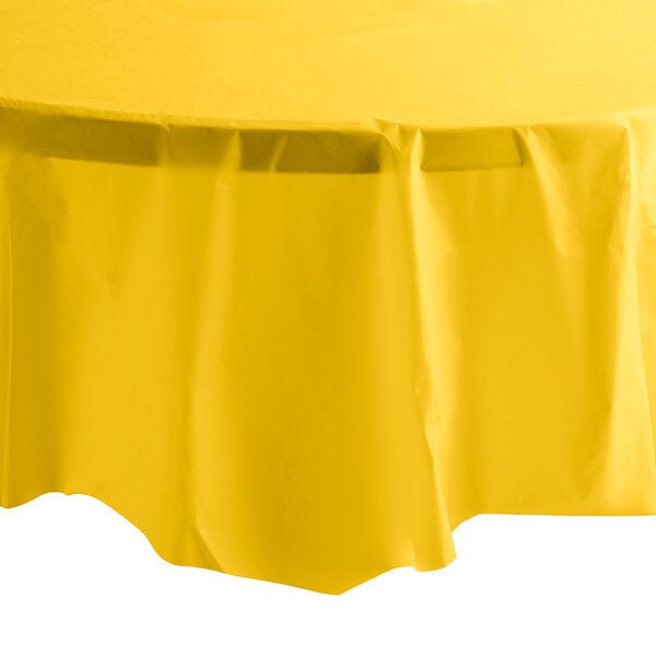 *WHOLESALE* 84'' Round Sunshine Yellow Table Cloth Plastic Disposable 36/Case