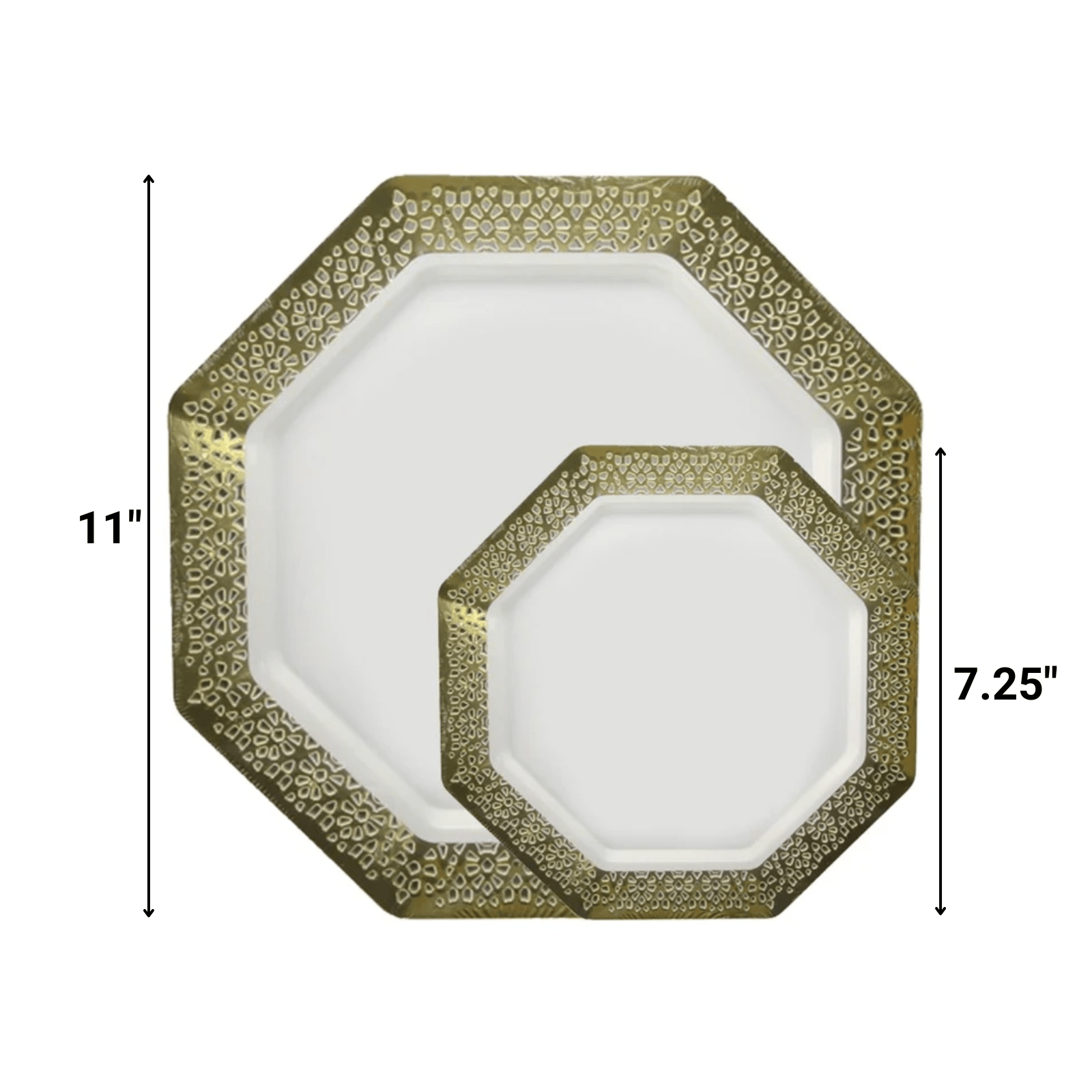 Heavyweight White Lace Gold Rim Plastic Dinnerware Set- Value Pack-Lacetagon