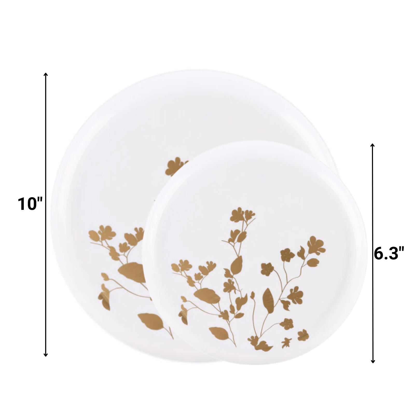White & Gold Round Plastic Dinnerware Set- Value Pack-Garden