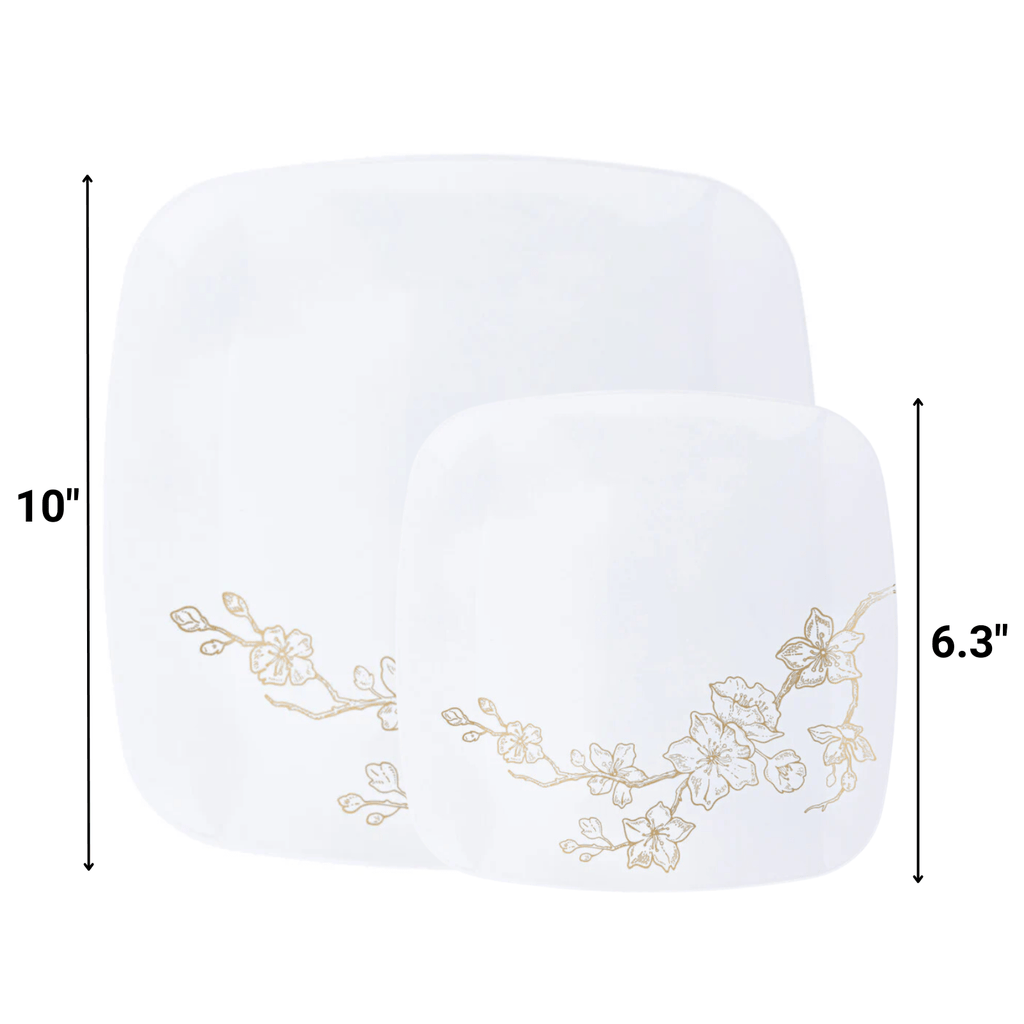 *BUY BULK* Gold Buds White & Gold Rim Plastic Dinner Plate Combo Set