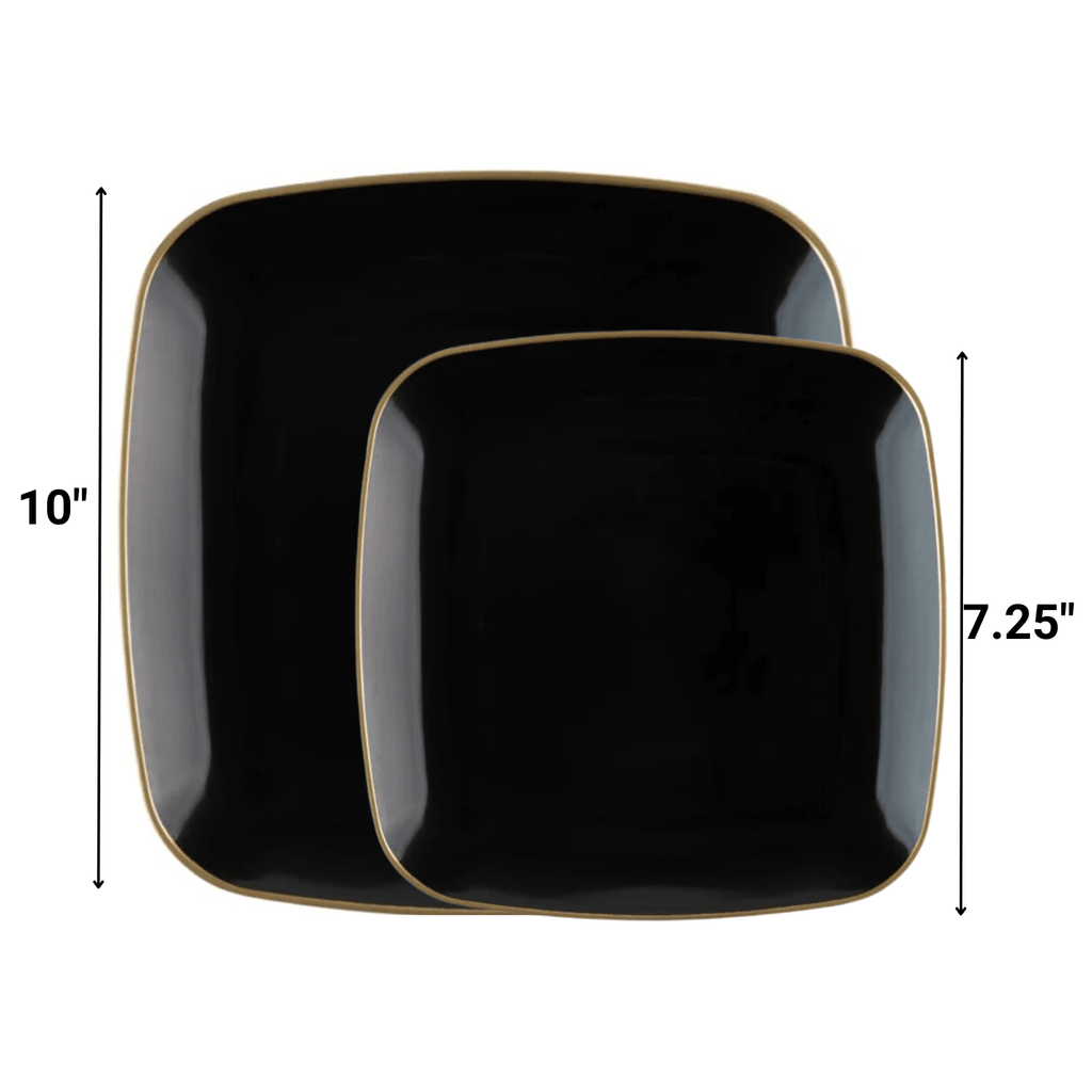Black with Gold Rim Plastic Dinnerware Set- Value Pack-Orchid