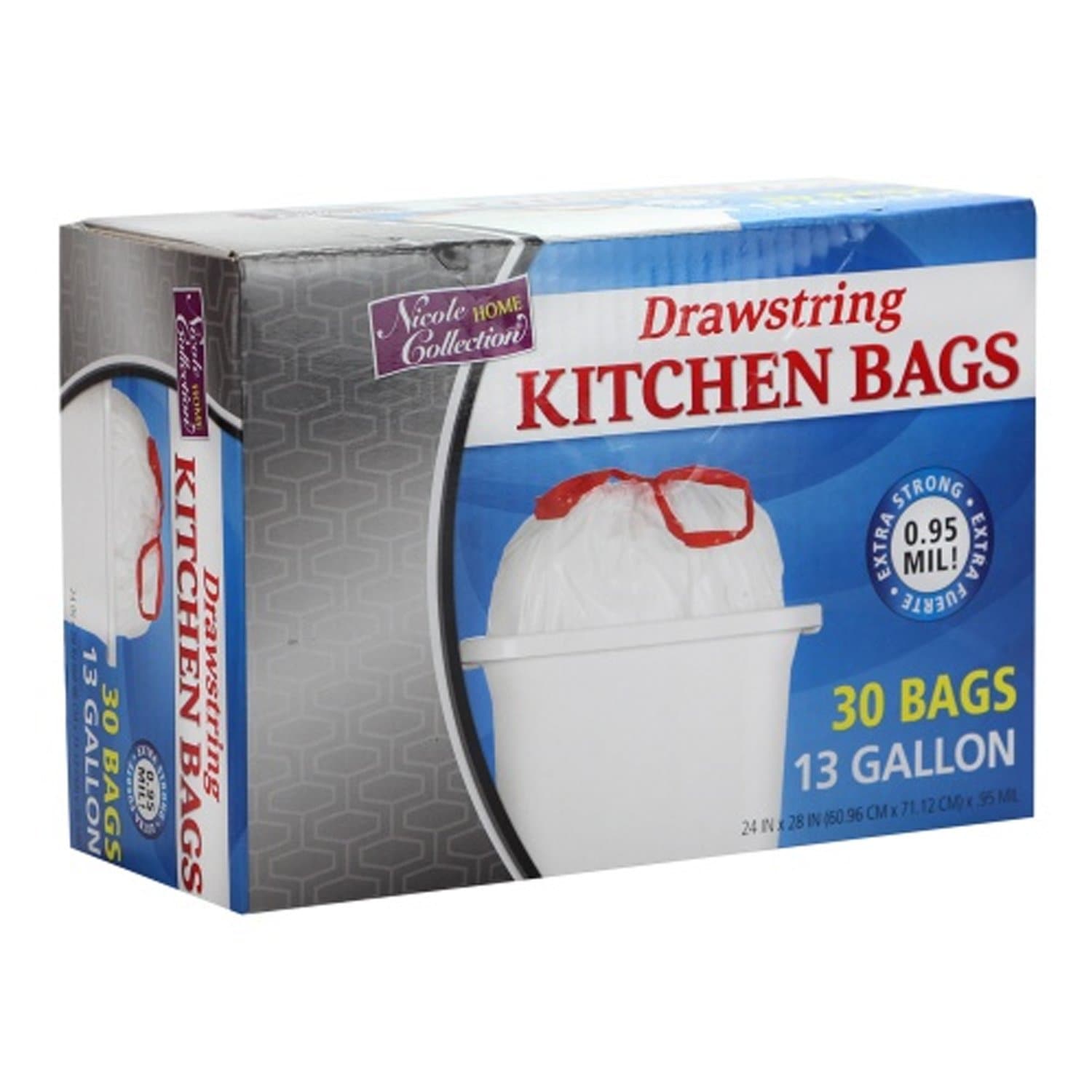 13 Gallon Drawstring White Trash Bags,