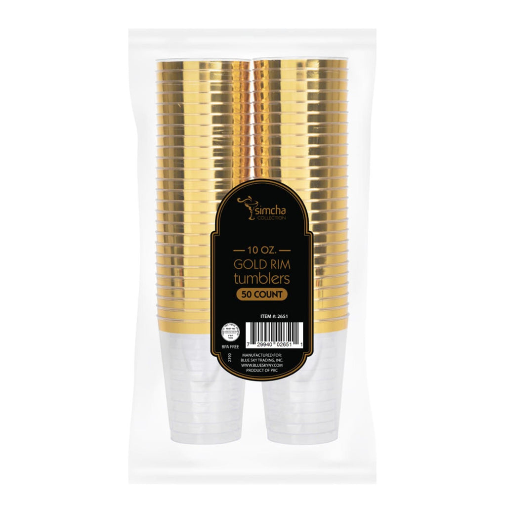 *BUY BULK* 10oz Tumblers Plastic Cups Gold Rim