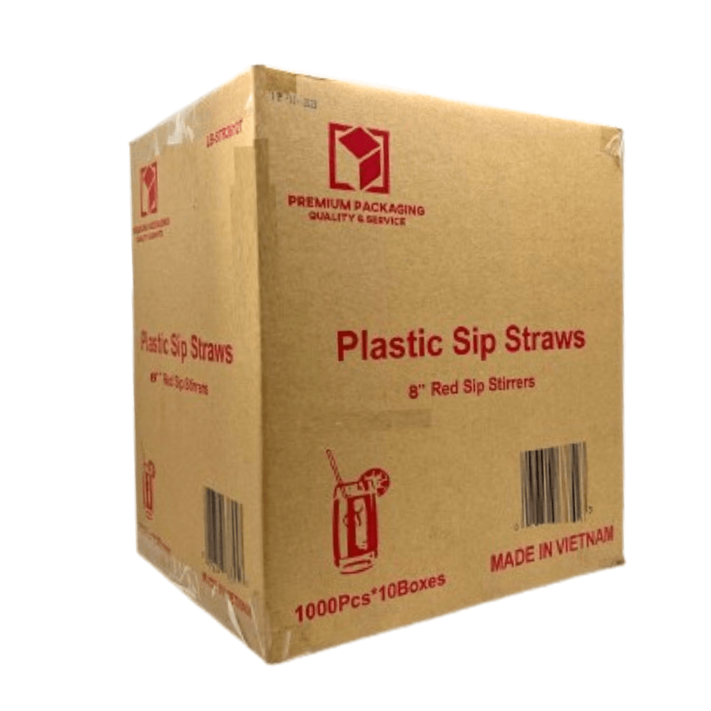 *WHOLESALE* 7.5"  Coffee Stirrer Straws Red Plastic Heavy Duty Sip1000/Case