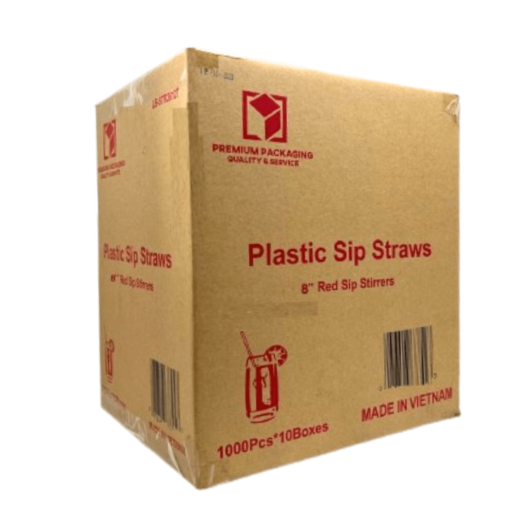 *WHOLESALE* 7.5"  Coffee Stirrer Straws Red Plastic Heavy Duty Sip1000/Case