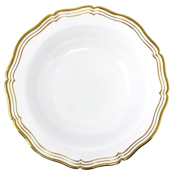 Aristocrat 7.5" White & Gold Plastic Soup Bowls 10 Pack
