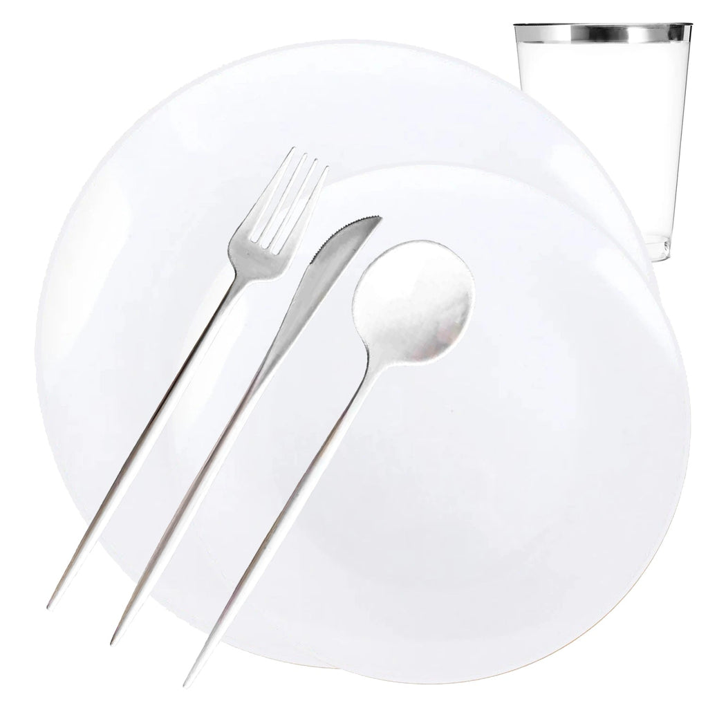 White Plastic Dinnerware Set- Value Pack-Organic Disposable Tableware Decorline 40 Guest Servings