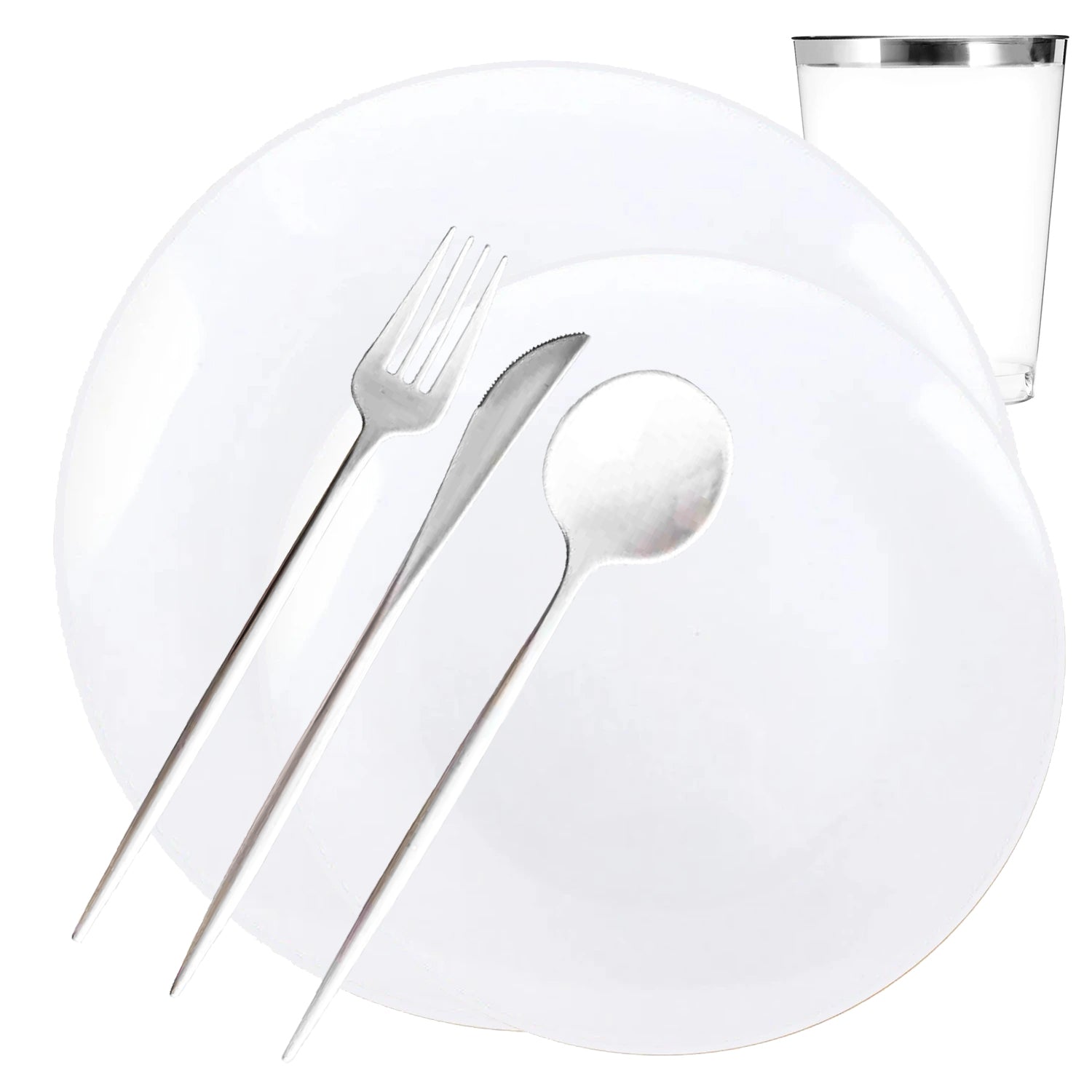 White Plastic Dinnerware Set- Value Pack-Organic Disposable Tableware Decorline 40 Guest Servings