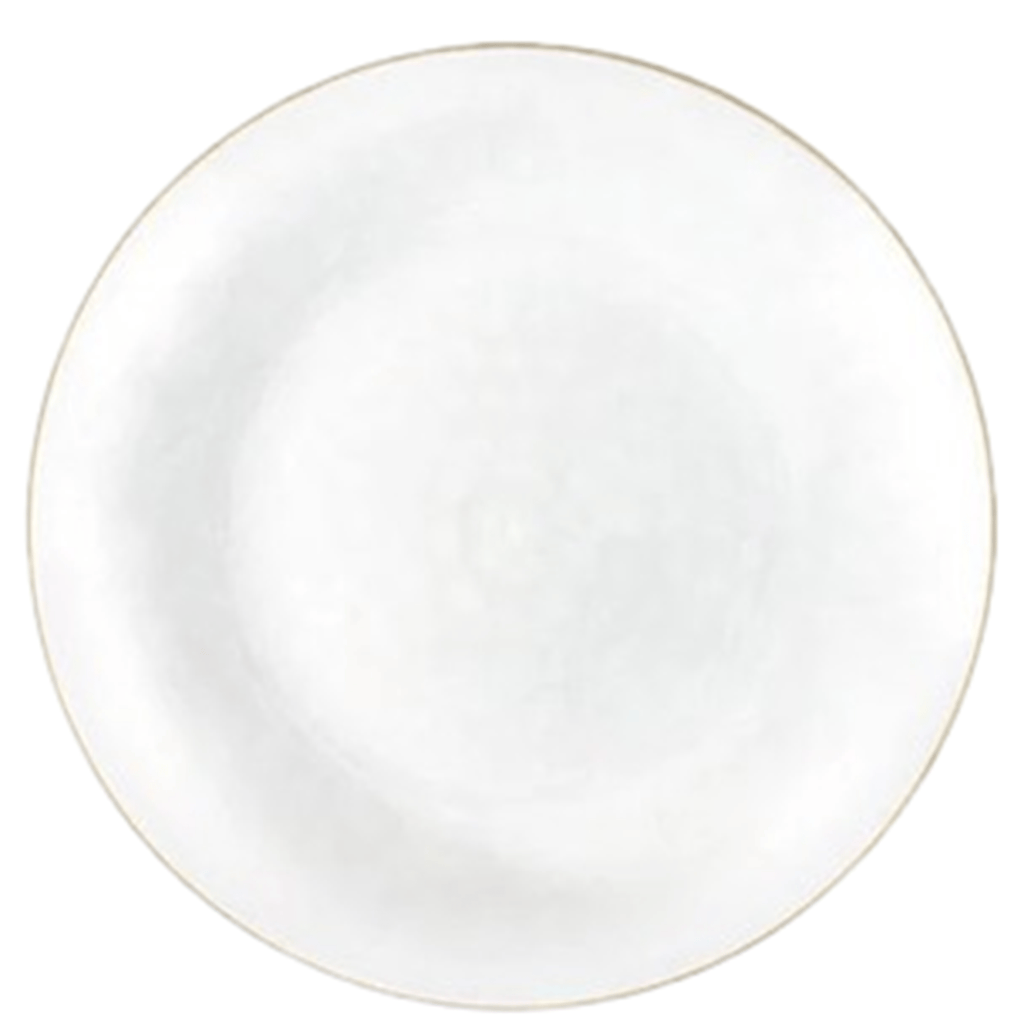 Organic 10" White with Gold Rim Plastic Disposable Dinner Plate