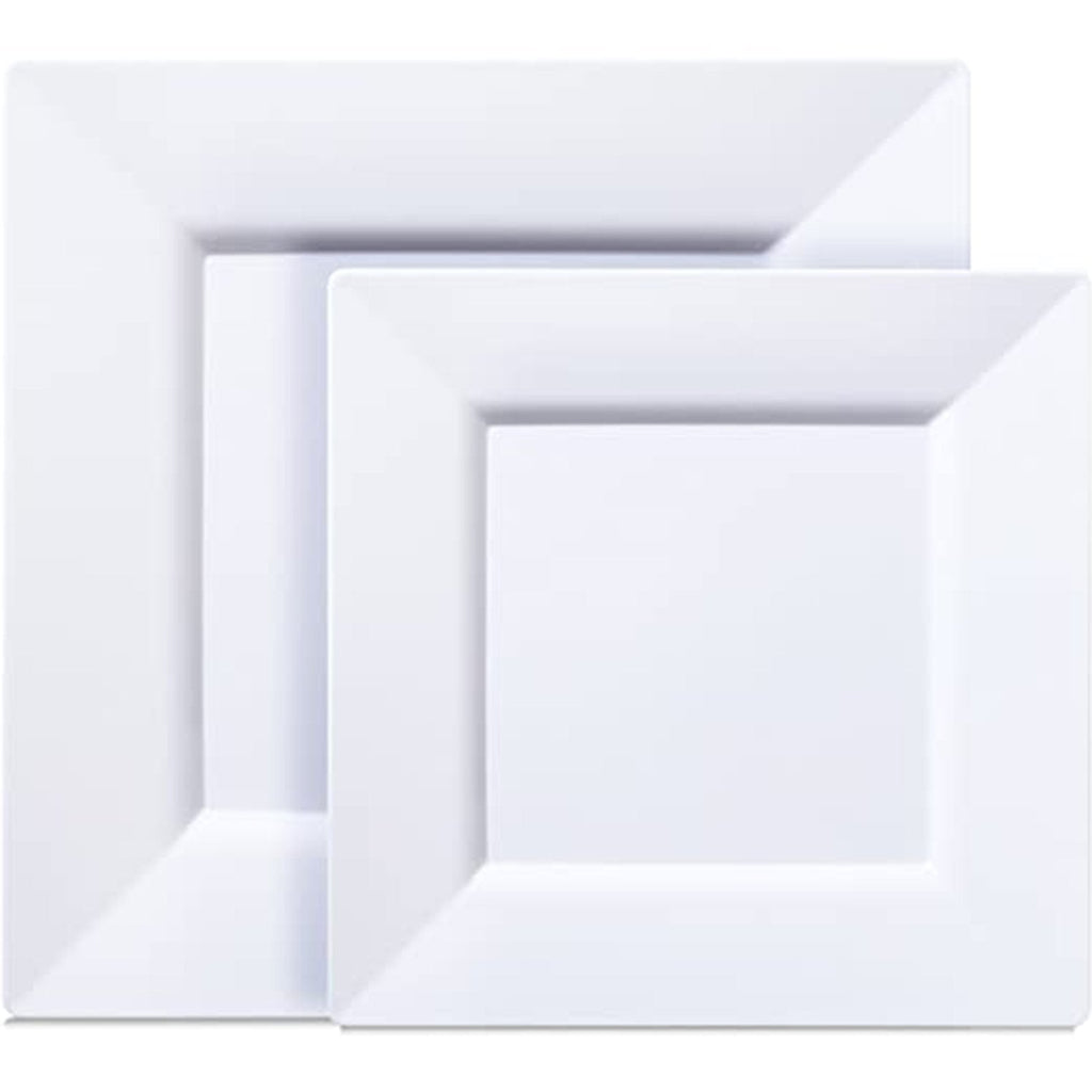 6.5" White Plates Square Plastic Dinner