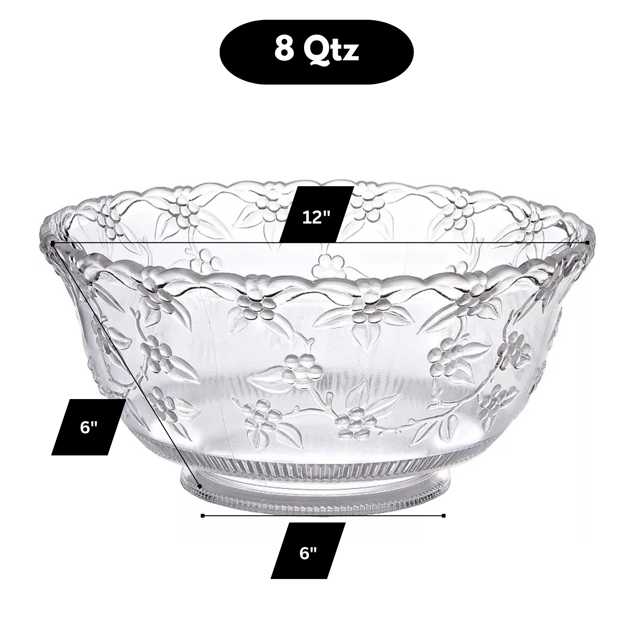 8 Quart Clear Premium EXTRA Heavy Weight Plastic Punch Bowl