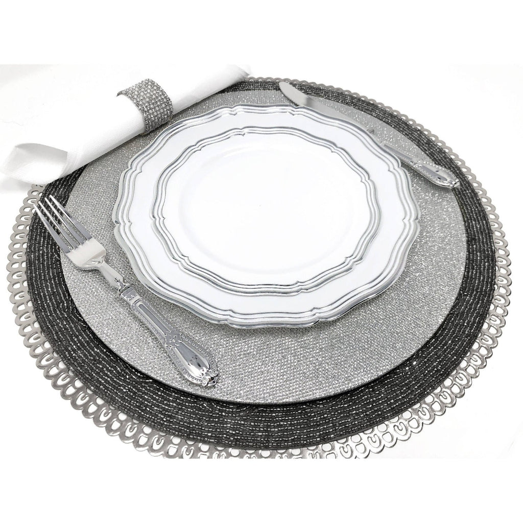 Aristocrat 10" White & Silver Plastic Dinner Plate 10 Pack