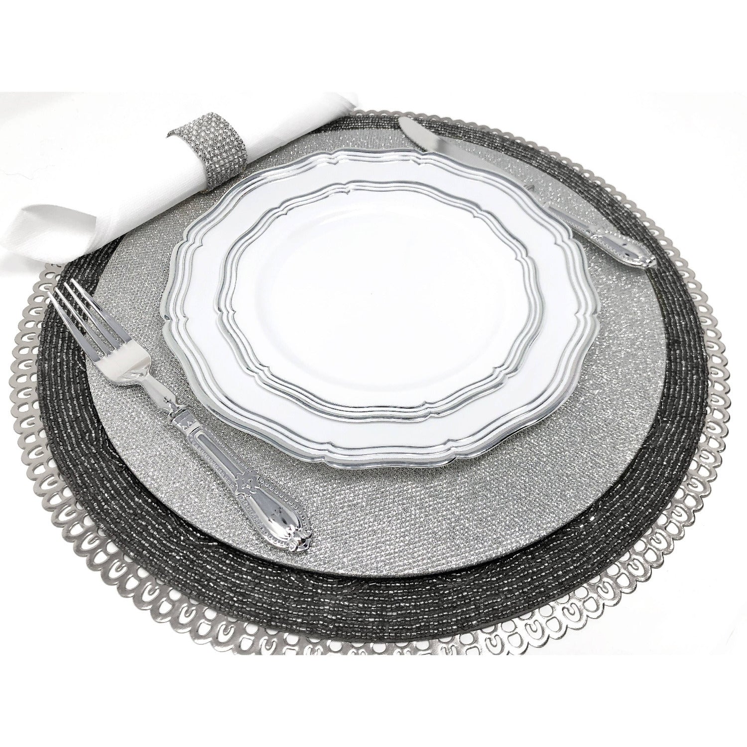Aristocrat  7.5" White & Silver Plastic Appetizer/Dessert Plate 10 Pack
