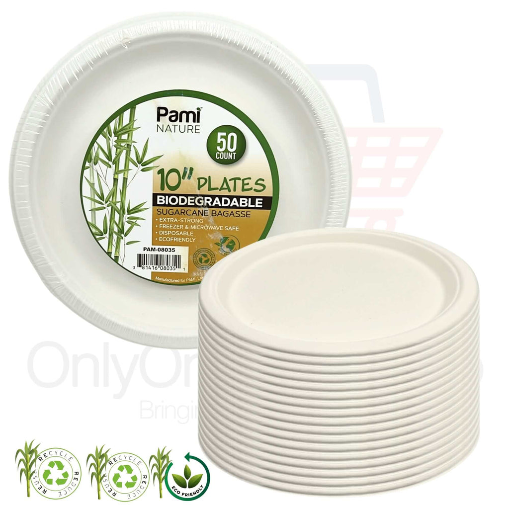 Eco 10″ Biodegradable Compostable Dinner Plates: 50 Pack
