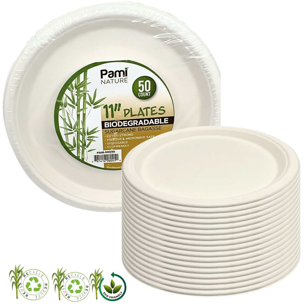 Eco 11″ Biodegradable Compostable Dinner Plates: 50 Pack