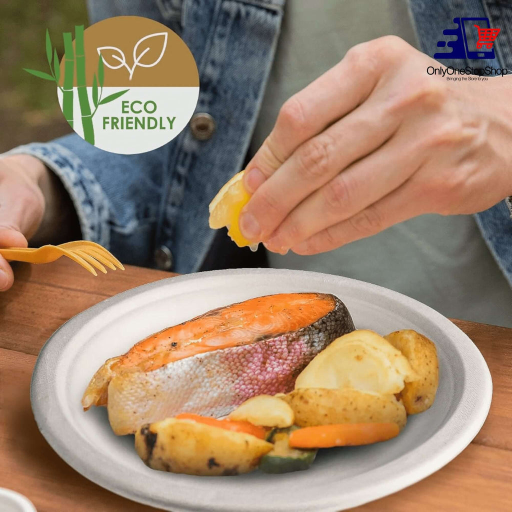Eco 11″ Biodegradable Compostable Dinner Plates: 50 Pack