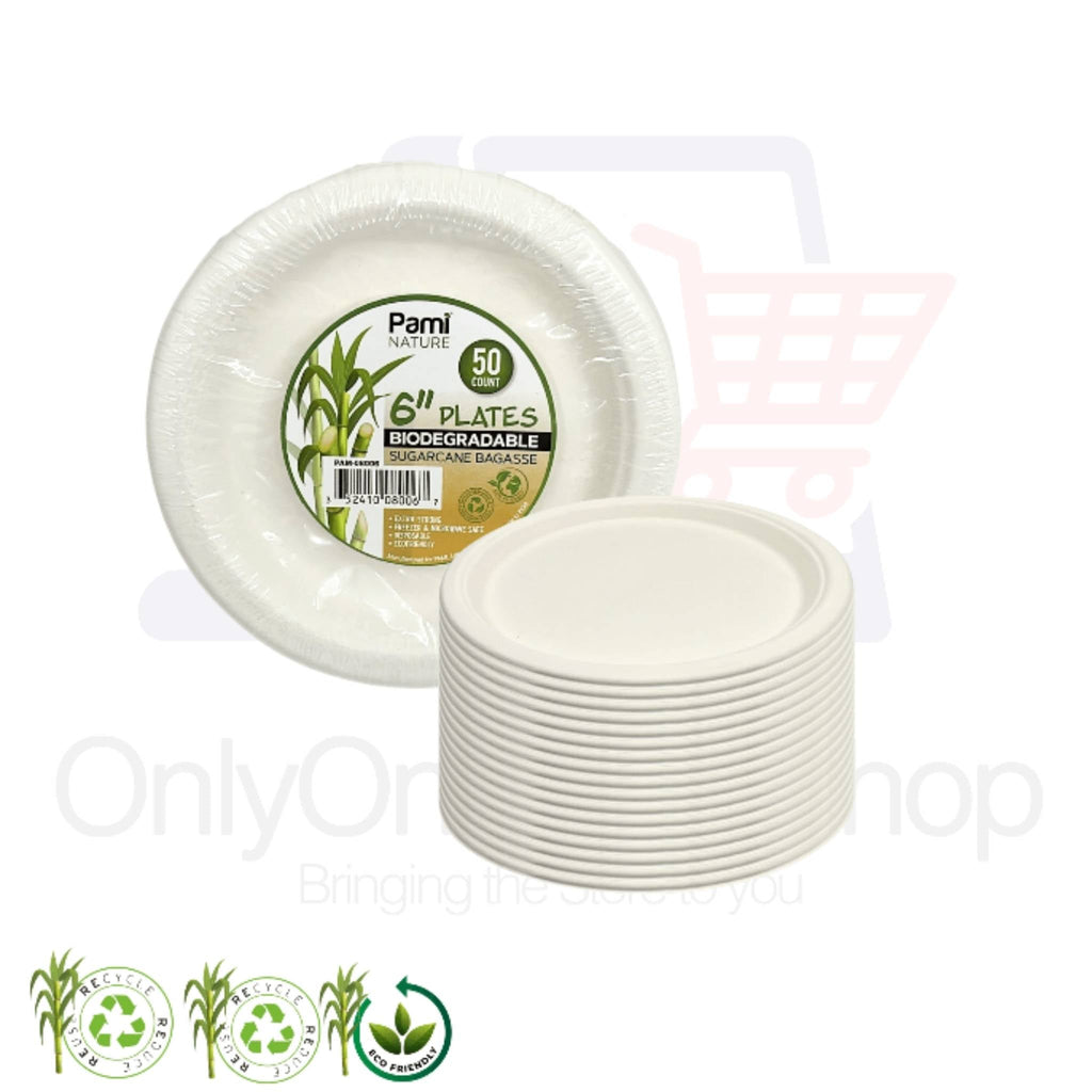 Eco 6″ Biodegradable Compostable Dinner Plates: 50 Pack