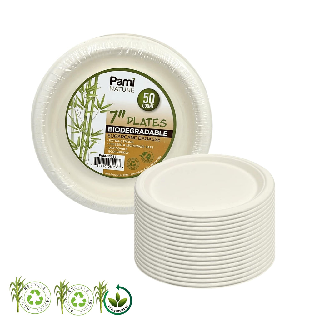 Eco 7″ Biodegradable Compostable Dinner Plates: 50 Pack