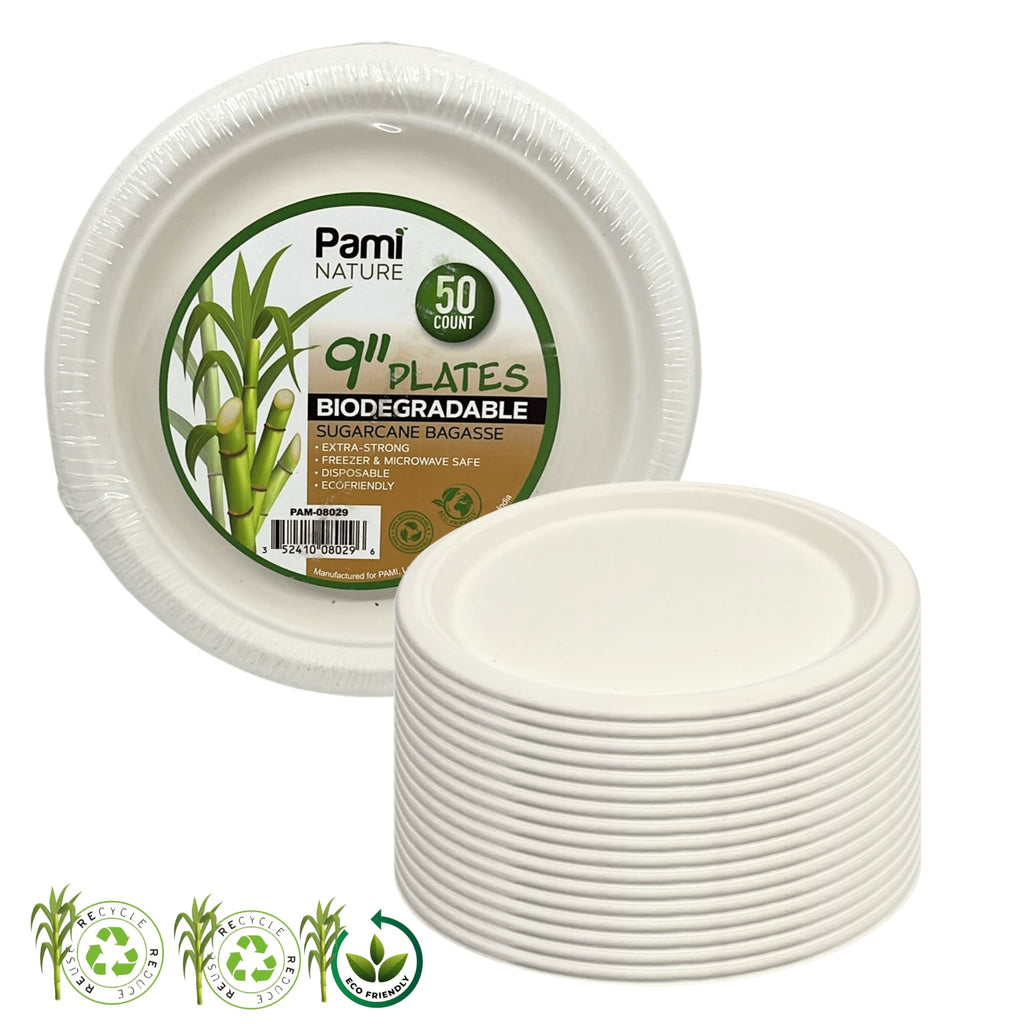 Eco 9″ Biodegradable Compostable Dinner Plates: 50 Pack