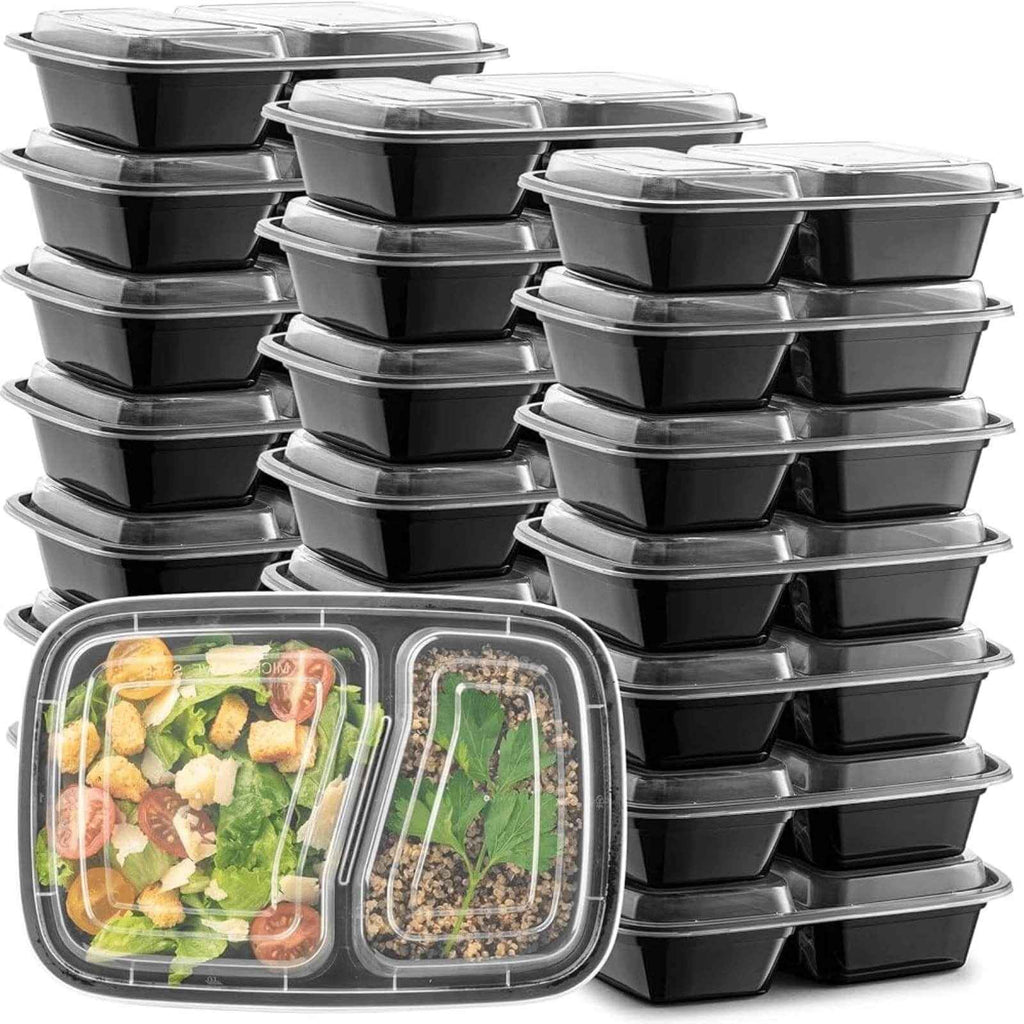 *BUY BULK* 30oz Rectangular 2 Section MealPrep Containers With Clear Lids Plastic